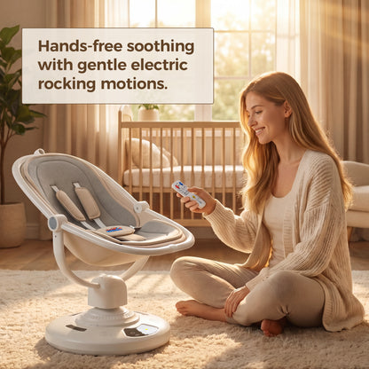 Baby Glide Electric Baby Swing – Smart Bluetooth Baby Rocker with Remote Control & 5 Swing Speeds,BLUE