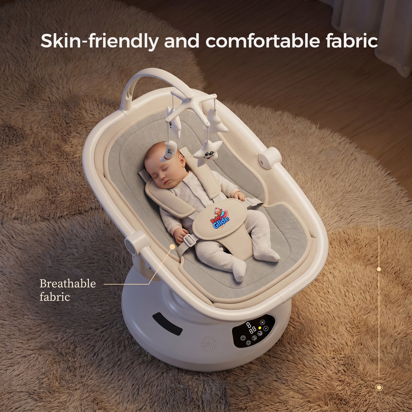 Baby Glide Electric Baby Swing – Smart Bluetooth Baby Rocker with Remote Control & 5 Swing Speeds,BLUE