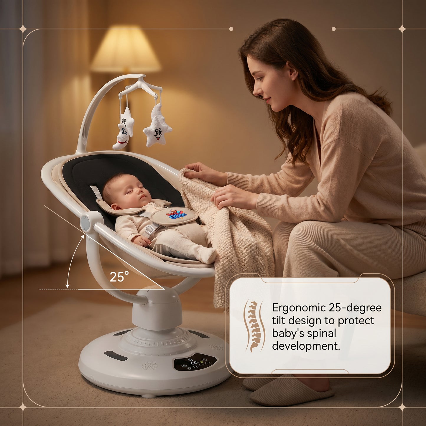 Baby Glide Electric Baby Swing – Smart Bluetooth Baby Rocker with Remote Control & 5 Swing Speeds,BLACK