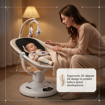 Baby Glide Electric Baby Swing – Smart Bluetooth Baby Rocker with Remote Control & 5 Swing Speeds,BLACK