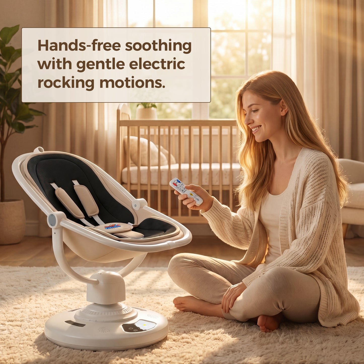 Baby Glide Electric Baby Swing – Smart Bluetooth Baby Rocker with Remote Control & 5 Swing Speeds,BLACK