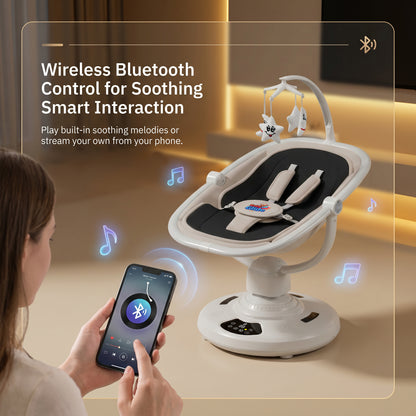 Baby Glide Electric Baby Swing – Smart Bluetooth Baby Rocker with Remote Control & 5 Swing Speeds,BLACK