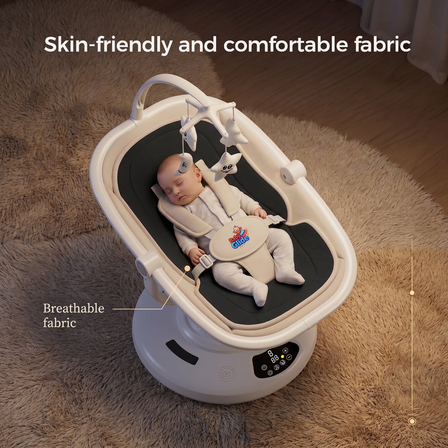 Baby Glide Electric Baby Swing – Smart Bluetooth Baby Rocker with Remote Control & 5 Swing Speeds,BLACK
