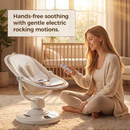 Baby Glide Electric Baby Swing – Smart Bluetooth Baby Rocker with Remote Control & 5 Swing Speeds,BEIGE