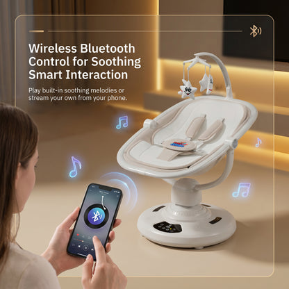 Baby Glide Electric Baby Swing – Smart Bluetooth Baby Rocker with Remote Control & 5 Swing Speeds,BEIGE