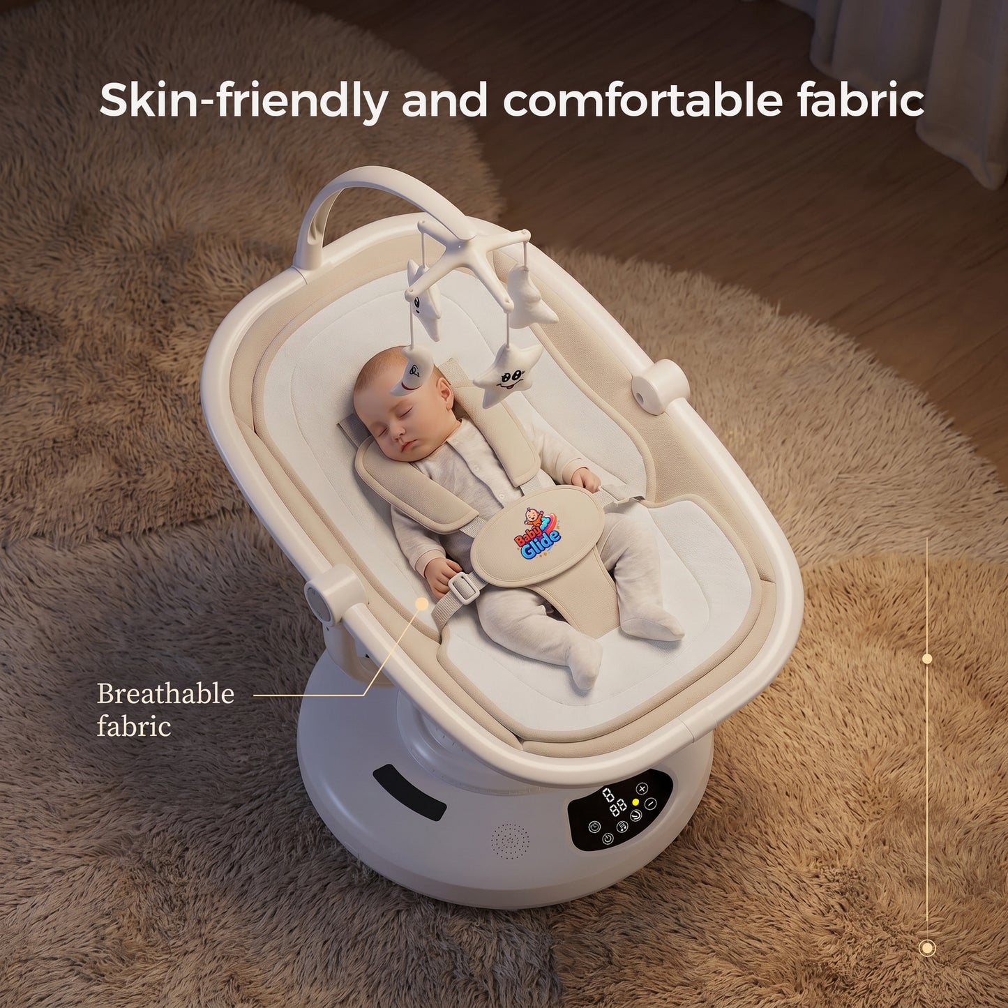 Baby Glide Electric Baby Swing – Smart Bluetooth Baby Rocker with Remote Control & 5 Swing Speeds,BEIGE