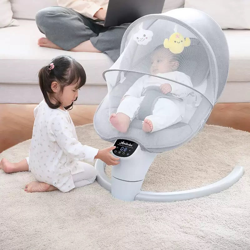 Baby Swing for Infants,Electric Bouncer for Babies,Portable Swing for Baby Boy Girl,Remote Control Indoor Baby Rocker with 8 Sway Speeds,Music and Bluetooth