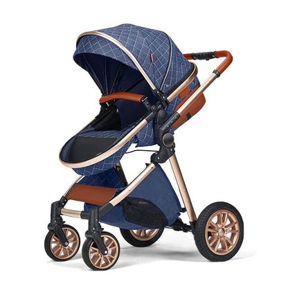 Luxury Multi-functional 3 in 1 Baby Stroller High Eggshell Pram Reclining Light Fold with Bassinet-Blue