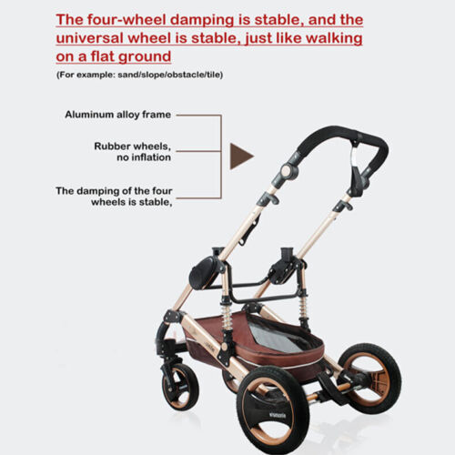 Reversible Baby Pram Stroller Bassinet Shock Absorbers Jogger Push Chair 9 in 1