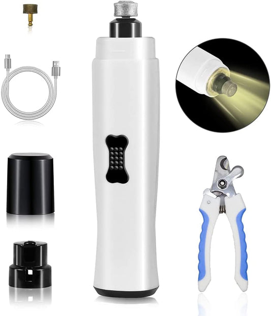 Dog Nail Grinder, Upgraded Quiet 2 Speed, Painless Clippers with 5 Led Light, Rechargeable Pet Grooming & Smoothing Trimmer