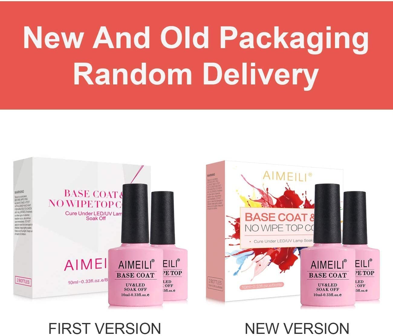 AIMEILI Soak Off UV LED Gel Nail Polish - Base And No Wipe Top Coat Kit Set 10ML