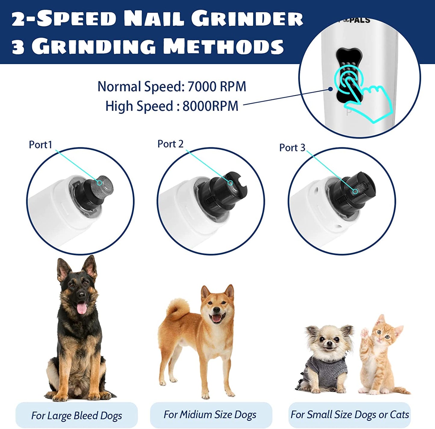 Dog Nail Grinder, Upgraded Quiet 2 Speed, Painless Clippers with 5 Led Light, Rechargeable Pet Grooming & Smoothing Trimmer