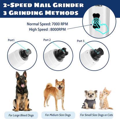 Dog Nail Grinder, Upgraded Quiet 2 Speed, Painless Clippers with 5 Led Light, Rechargeable Pet Grooming & Smoothing Trimmer