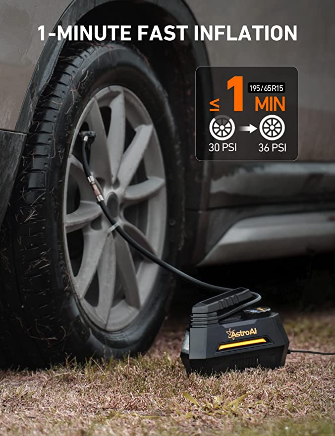 Tire Inflator Portable Air Compressor Pump with Gauge, 12V DC Digital Car Air Pump 100PSI with LED Light