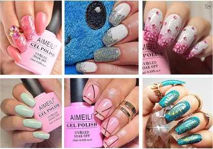 AIMEILI Soak Off UV LED Gel Nail Polish - Base And No Wipe Top Coat Kit Set 10ML