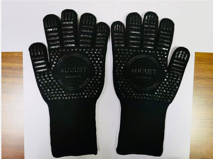 BBQ Grill Gloves Heat Resistant Kitchen Oven Silicone Non-Slip Glove for Cooking, Baking, Welding, Fireplace, Cutting and Outdoor Camping (Black)