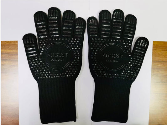 BBQ Grill Gloves Heat Resistant Kitchen Oven Silicone Non-Slip Glove for Cooking, Baking, Welding, Fireplace, Cutting and Outdoor Camping (Black)