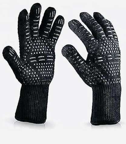 BBQ Grill Gloves Heat Resistant Kitchen Oven Silicone Non-Slip Glove for Cooking, Baking, Welding, Fireplace, Cutting and Outdoor Camping (Black)